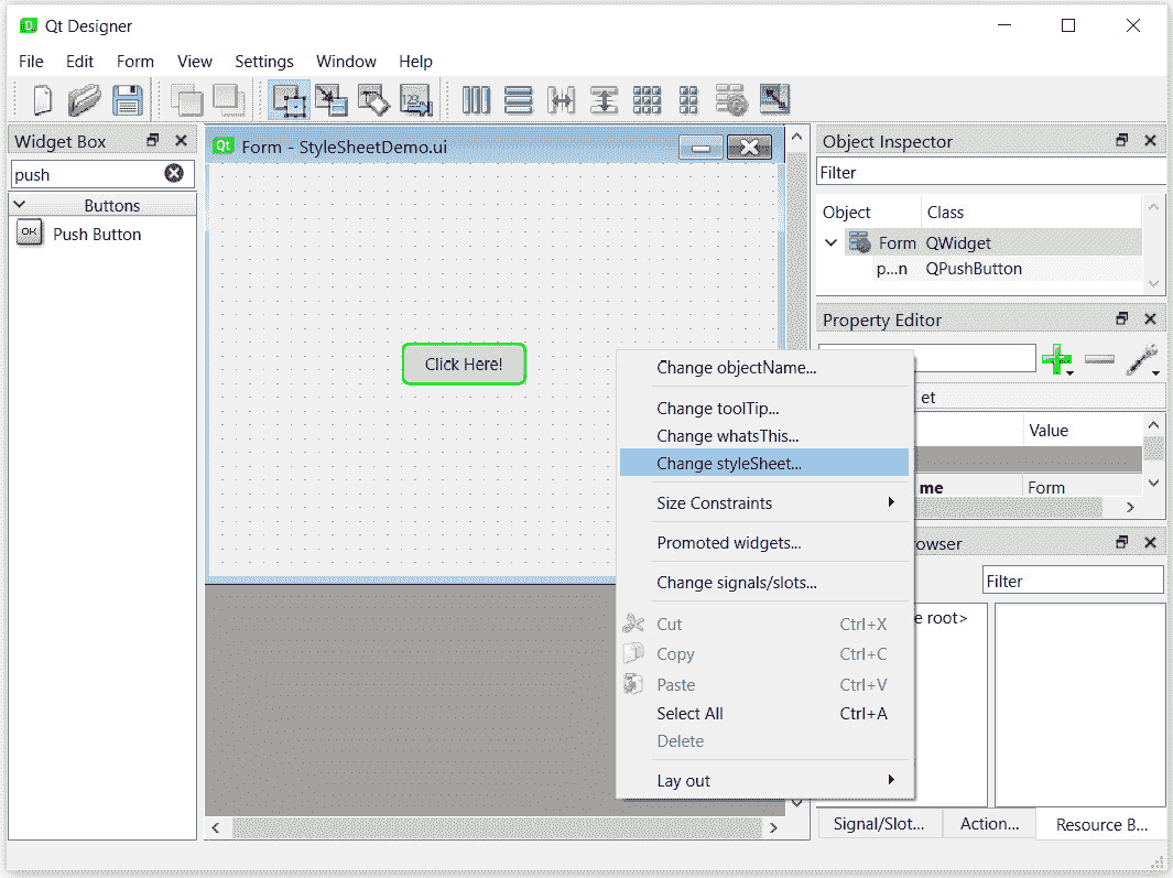 图 3.21–使用 Qt Designer 添加样式表