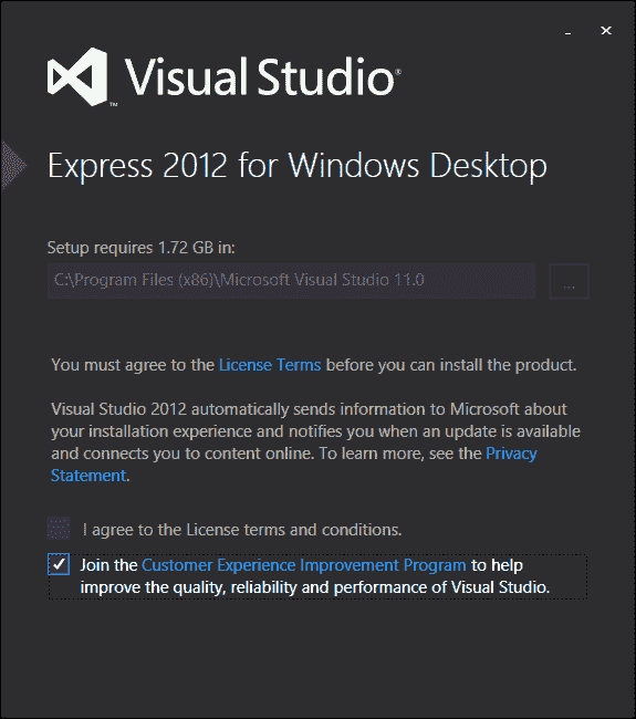 安装 Visual Studio Express 2012