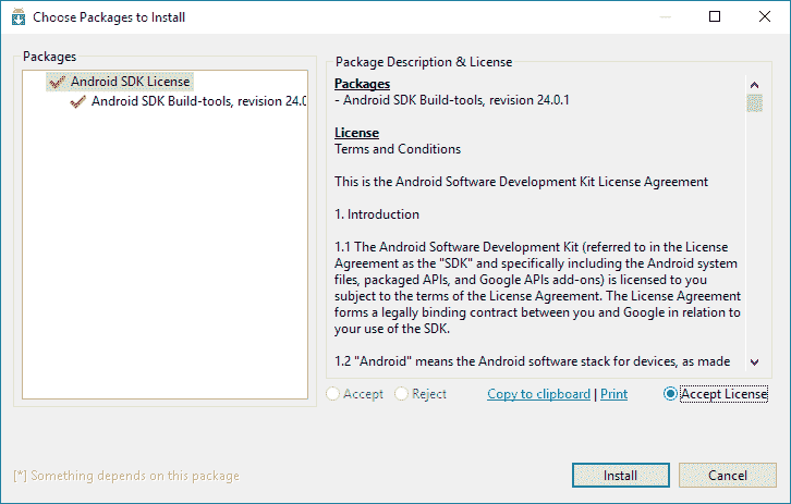 Accept License for Packages in SDK manager