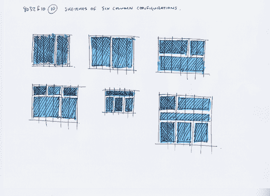 Many compositional configurations can be obtained from a six-column grid. The examples shown here not only illustrate different column configurations, but also show relative visual emphasis of those columns.