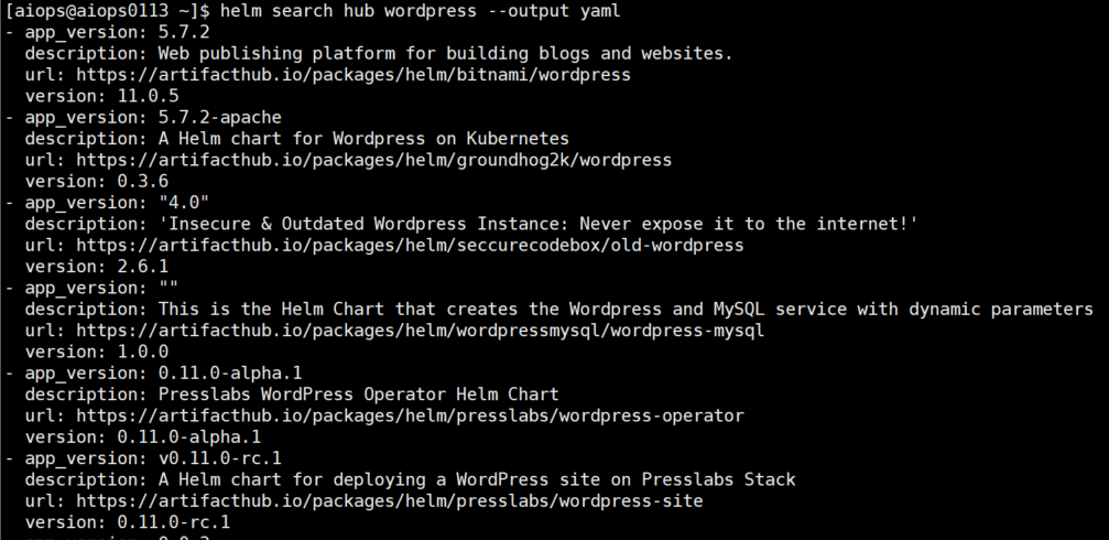 3.2 helm search hub wordpress yaml outputs